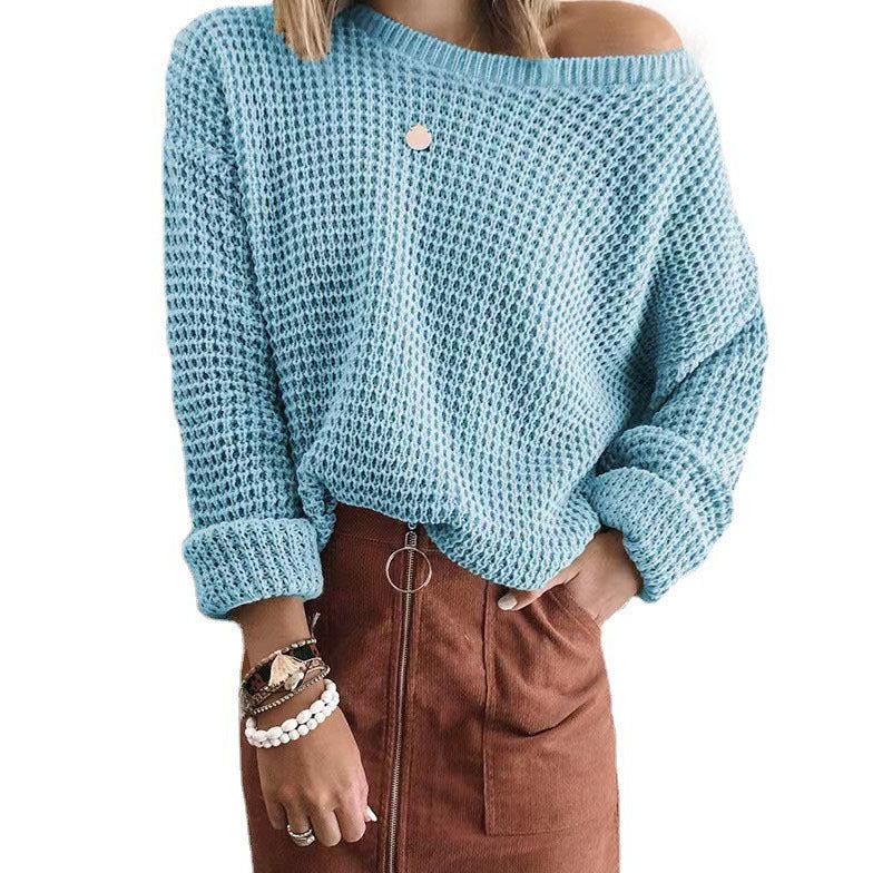 Women's knitted sweater in a casual oversized style with an off-the-shoulder design NOVAE