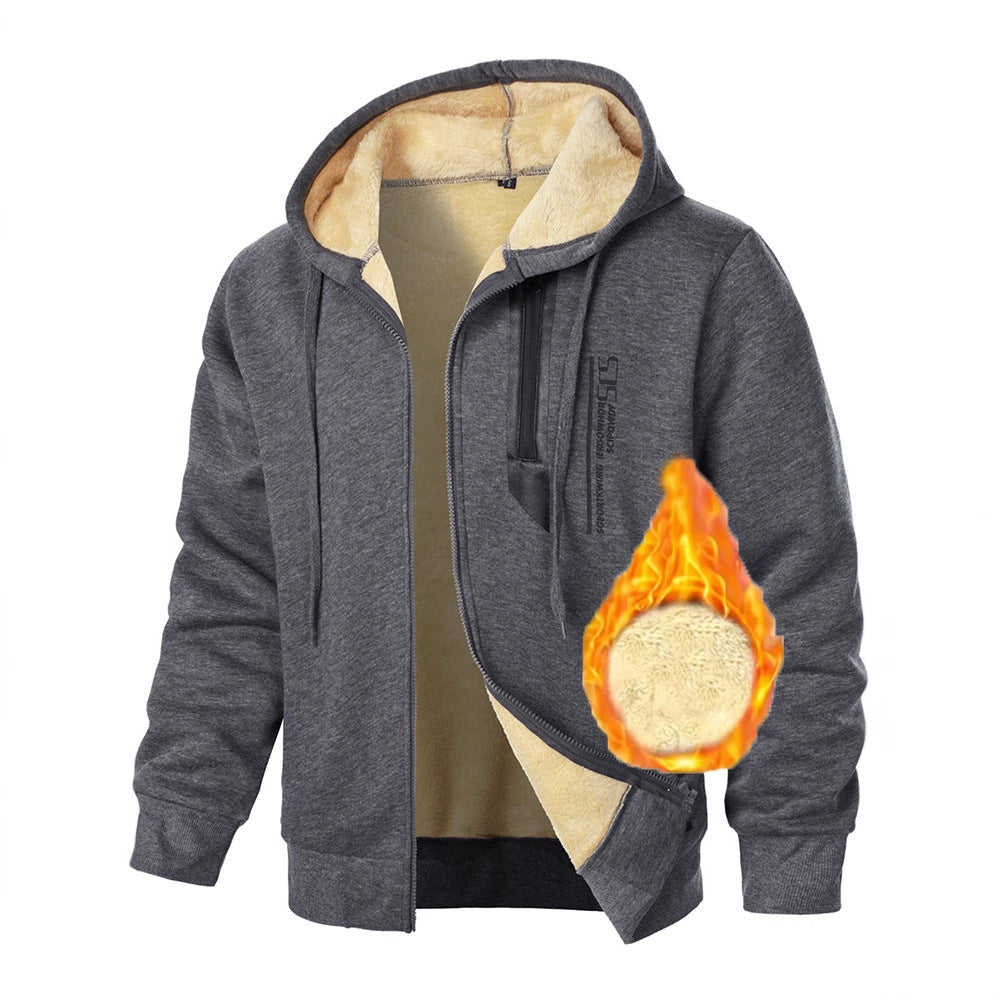 Men's fleece hooded jacket with warm lining and practical zipped pockets NOVAE