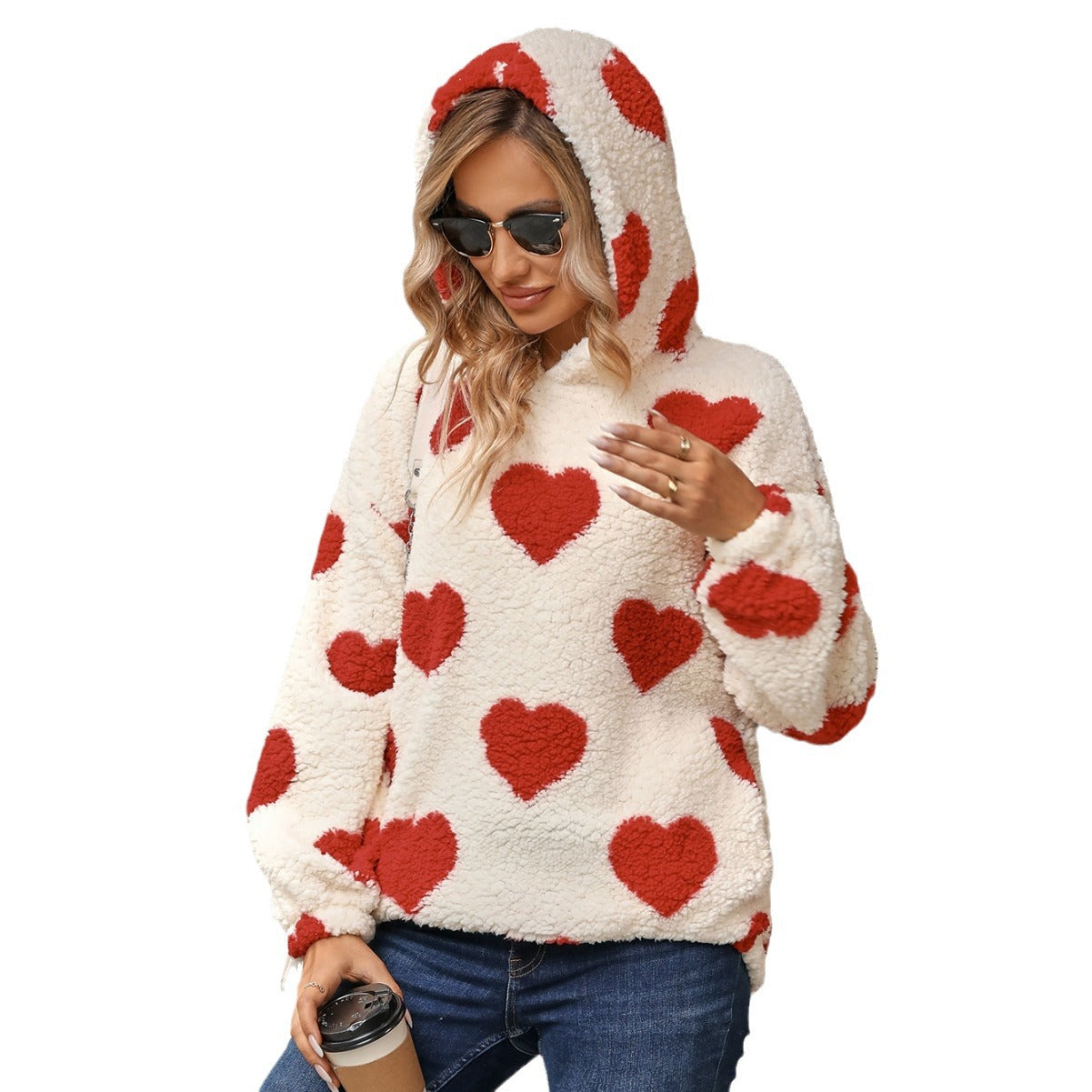 Women's Cozy Sweater with Heart Pattern NOVAE