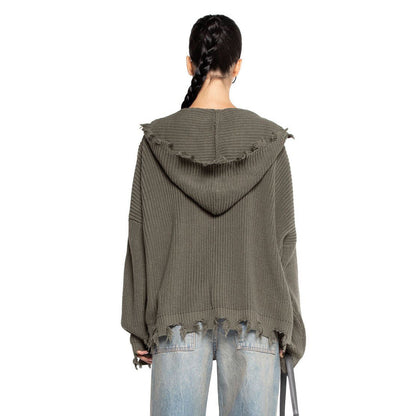 Women's casual hoodie with fashionable ripped design and wide sleeves NOVAE