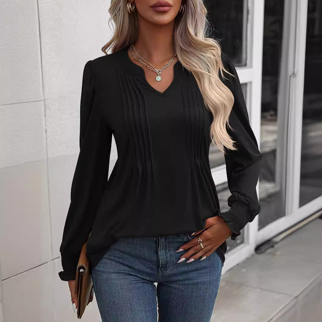 Women's long-sleeved shirt with elegant ruffle NOVAE