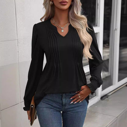 Women's long-sleeved shirt with elegant ruffle NOVAE