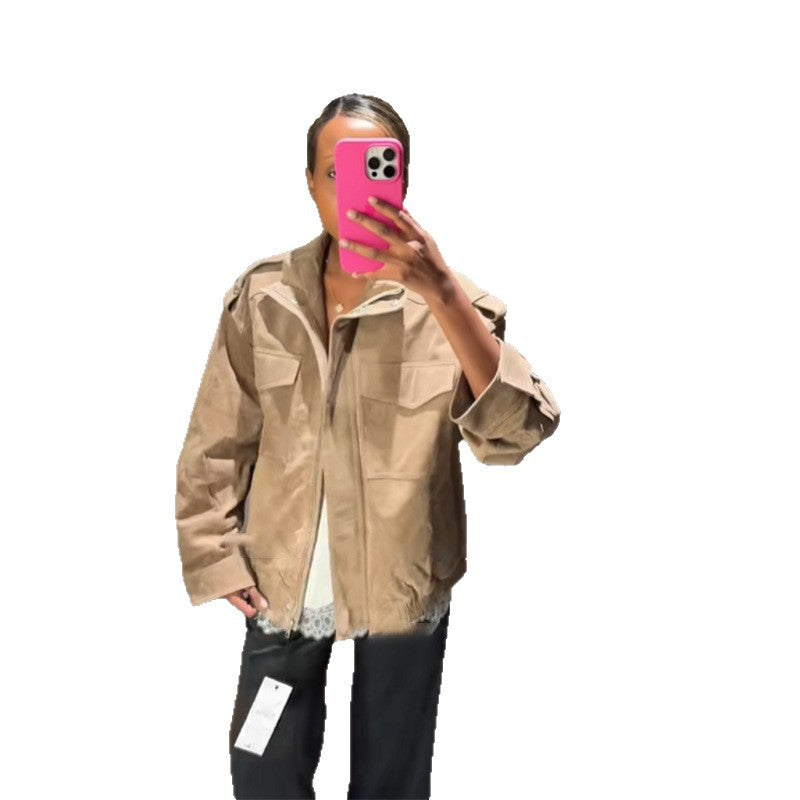 Women's Casual Suede Jacket with Practical Pockets and Modern Cut NOVAE
