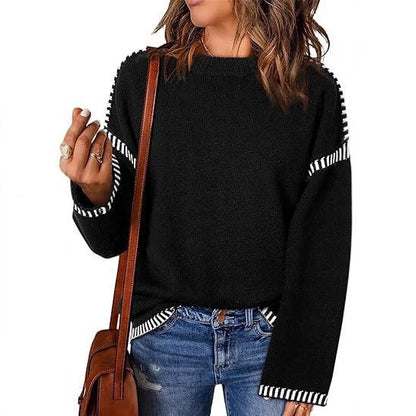 Women's fashionable sweater with textured material and striped details NOVAE