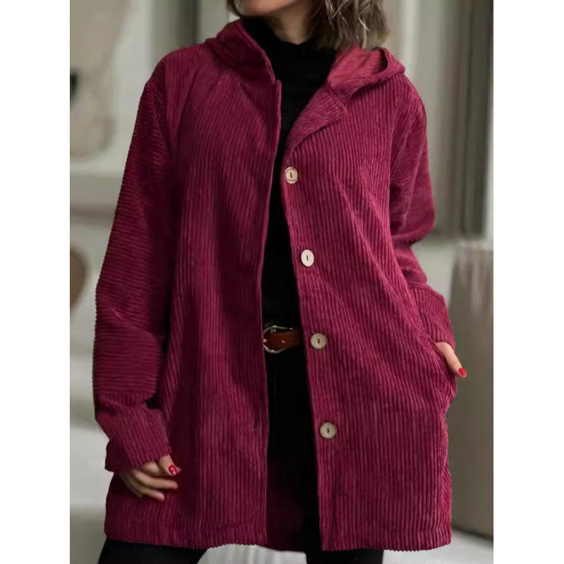 Women's cozy hooded jacket made of fine corduroy fabric NOVAE