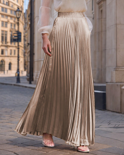 Women's pleated maxi skirt with elastic waistband and flowing cut NOVAE