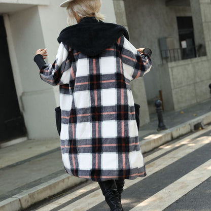 Women's plush plaid coat jacket with large pockets and casual design NOVAE
