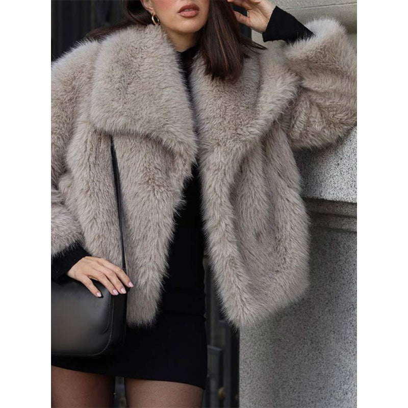 Women's Cozy Teddy Jacket with Wide Lapels NOVAE