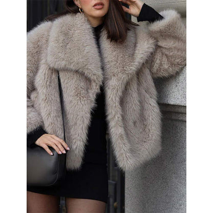 Women's Cozy Teddy Jacket with Wide Lapels NOVAE