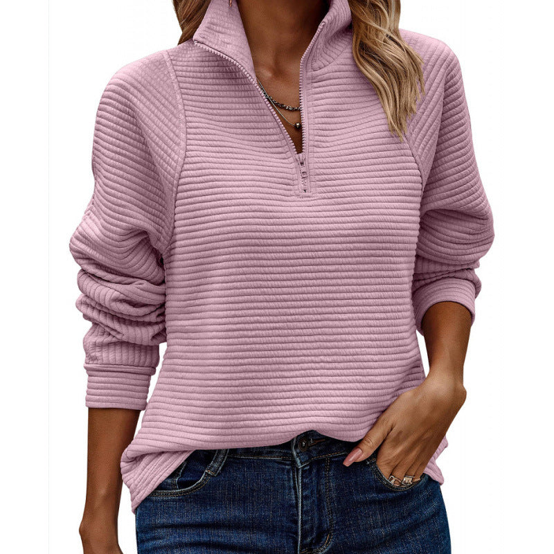 Women's cozy quilted sweater with high collar and half zipper NOVAE