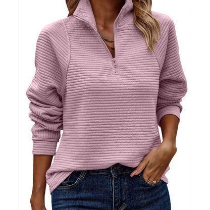 Women's cozy quilted sweater with high collar and half zipper NOVAE