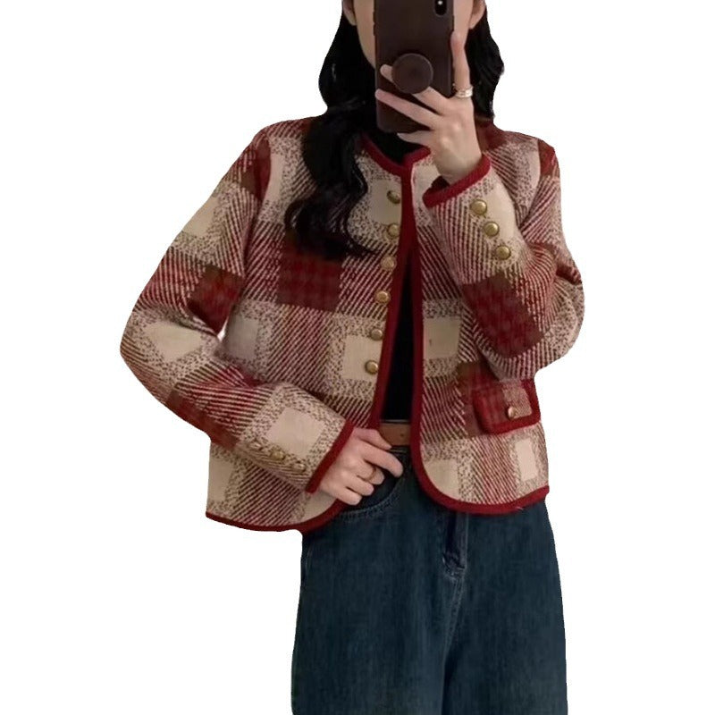 Women's casual blazer with elegant check pattern and button details NOVAE