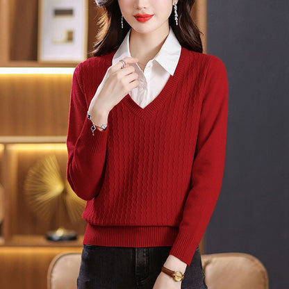 Women's V-neck knit sweater with textured design NOVAE