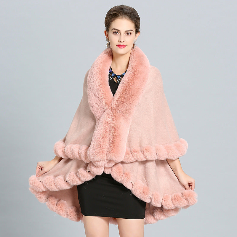 Women's hooded poncho with luxurious fur collar and elegant trim NOVAE
