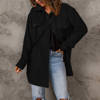 Women's versatile oversized shirt jacket with patch pockets and button closure NOVAE