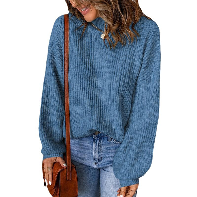 Women's chunky knit sweater with a relaxed fit and high collar NOVAE