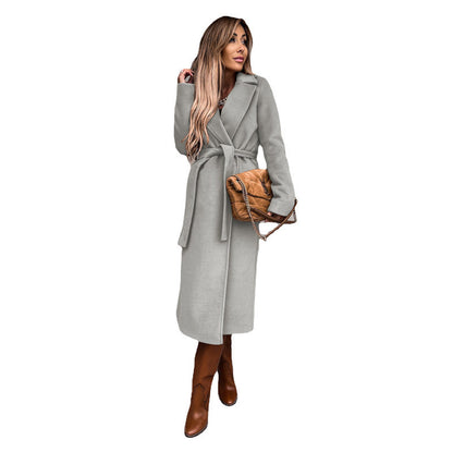Women's Elegant Wrap Coat with Wide Lapels and Waist Belt NOVAE