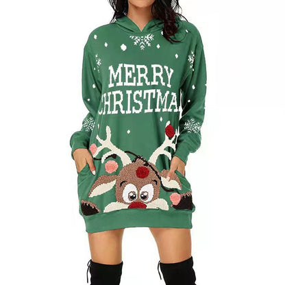 Women's Christmas Hoodie Dress with Hood and Pockets NOVAE