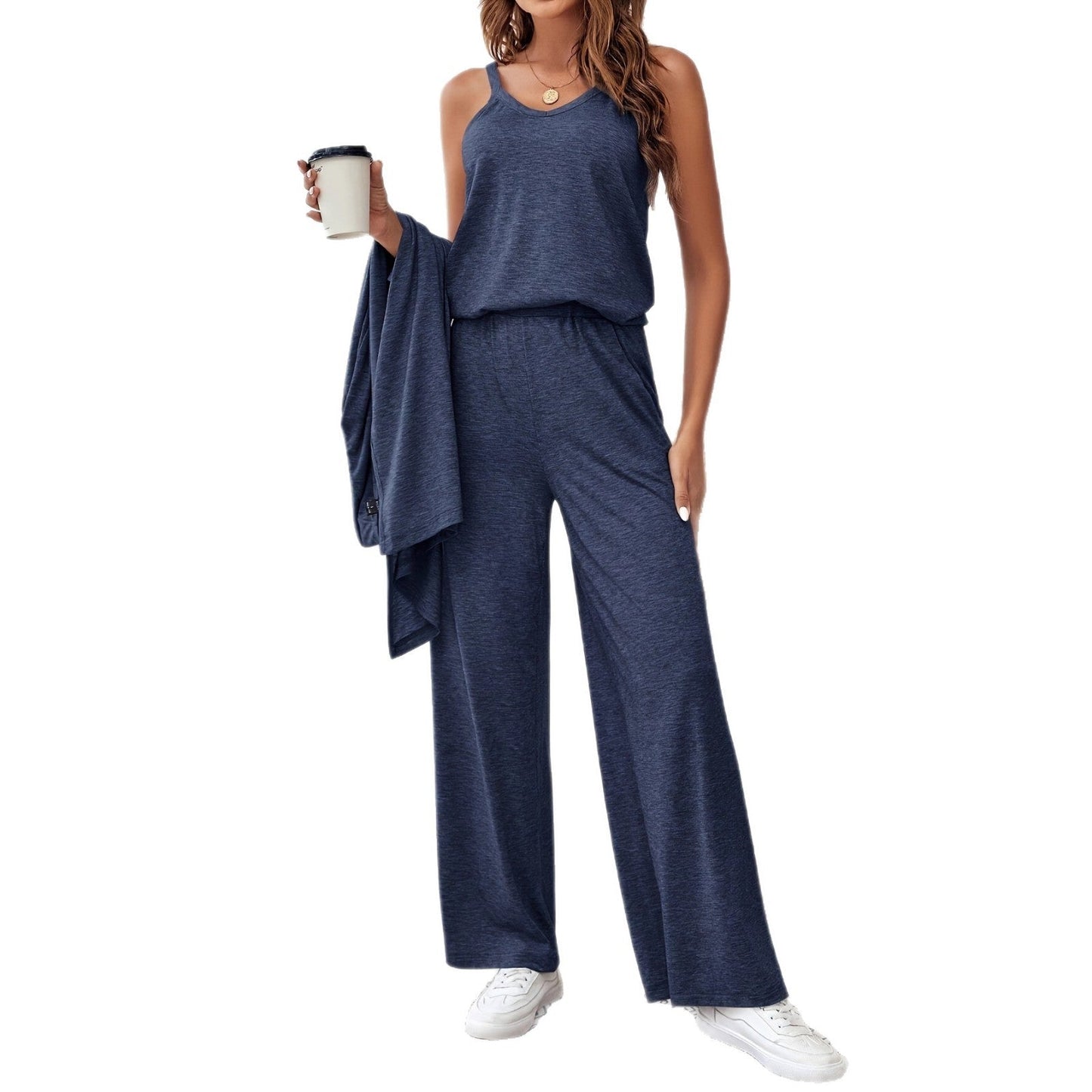 Women's loungewear set with long cardigan and wide-leg trousers NOVAE