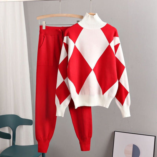 Women's stylish leisure knitwear set with high collar NOVAE