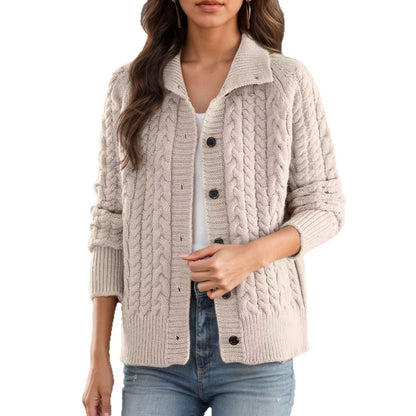 Women's chunky knit cardigan with decorative cable pattern and practical pockets NOVAE