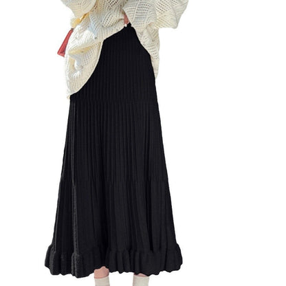 Women's pleated skirt with ruffle details and elastic waistband NOVAE