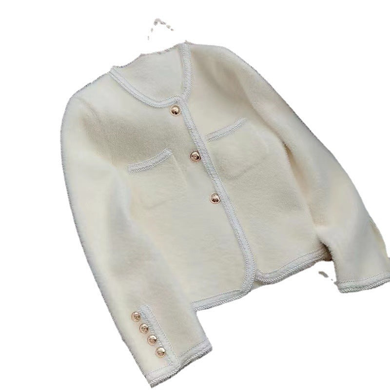 Women's elegant cardigan with gold buttons and fine texture NOVAE