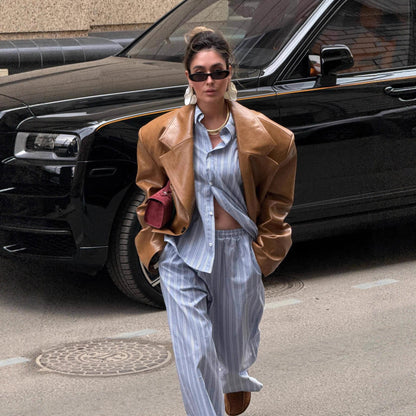 Women's oversized faux leather jacket with structured details NOVAE