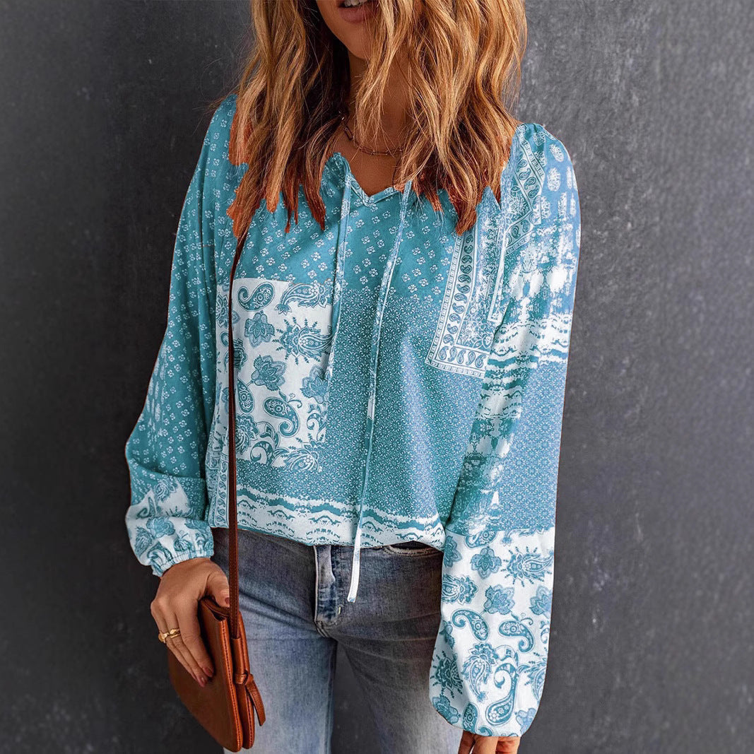 Women's hooded top with paisley pattern and drawstring NOVAE