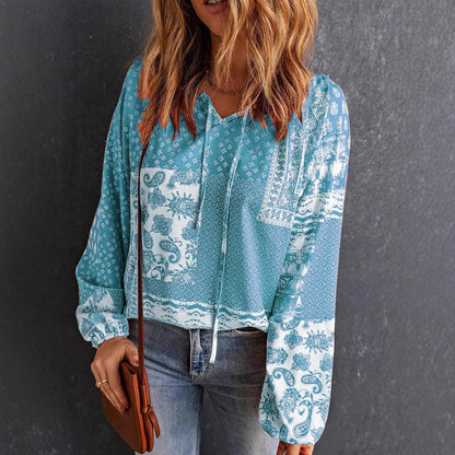 Women's hooded top with paisley pattern and drawstring NOVAE