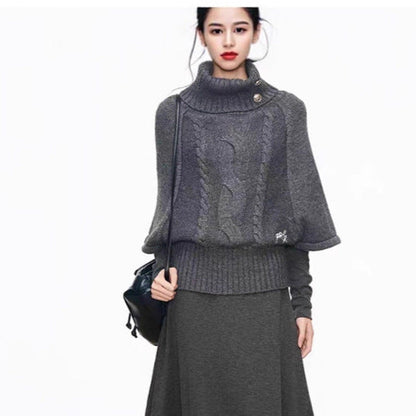 Women's knit dress with voluminous sleeves and elegant roll neck NOVAE