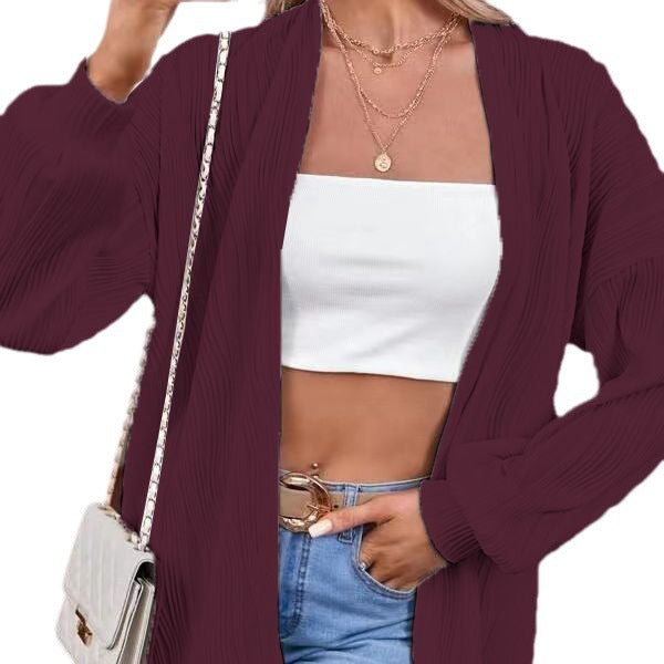 Women's casual cardigan in textured material with wide sleeves NOVAE