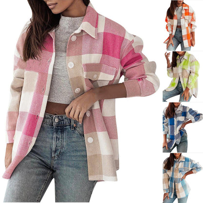 Women's Checked Overshirt Jacket with Chest Pockets NOVAE