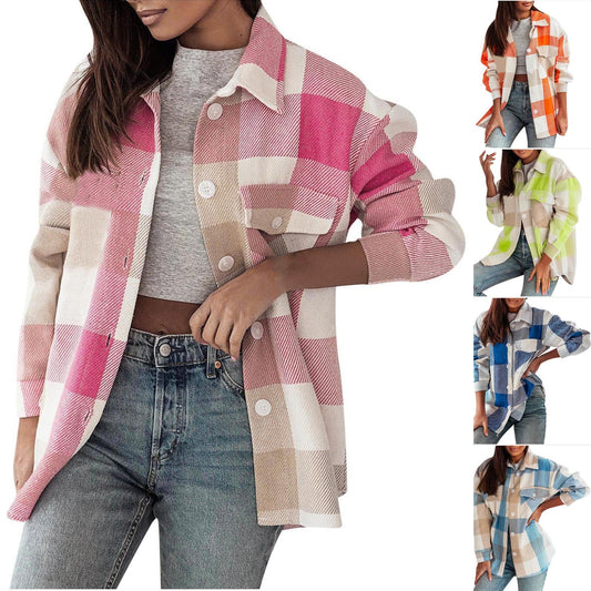 Women's Checked Overshirt Jacket with Chest Pockets NOVAE