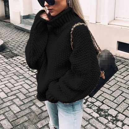 Women's chunky knit sweater with high collar and relaxed fit NOVAE
