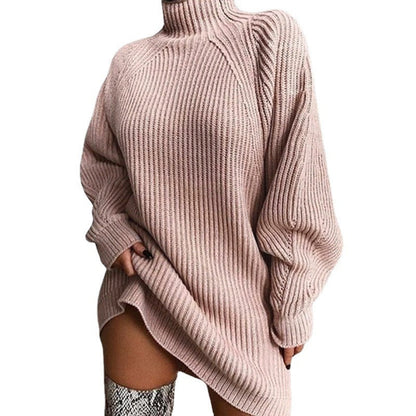 Women's sweater dress with high collar and textured knit pattern NOVAE