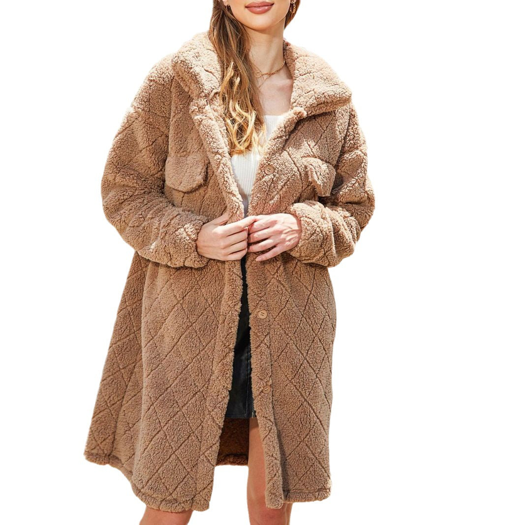 Women's Plush Oversized Coat with Large Pockets and Textured Design NOVAE