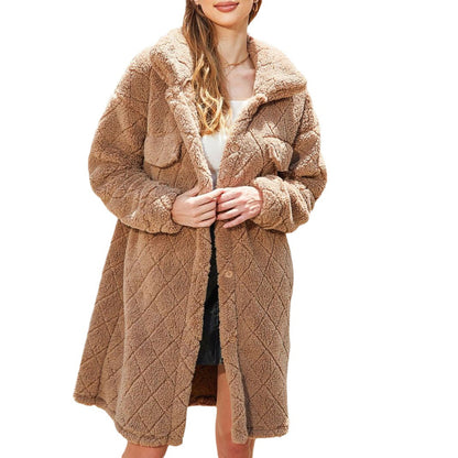 Women's Plush Oversized Coat with Large Pockets and Textured Design NOVAE