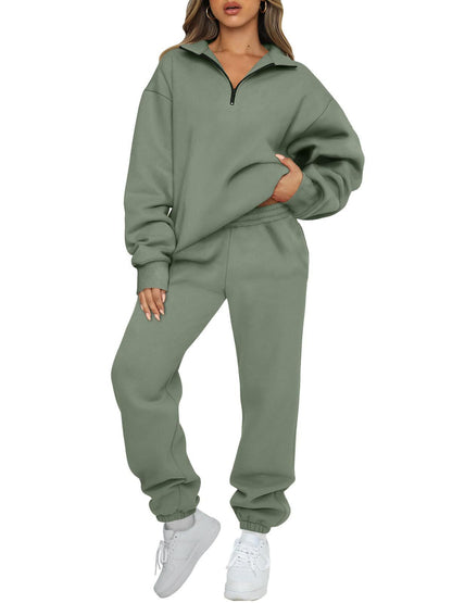 Women's Cozy Leisure Suit with Stand-Up Collar and Zipper NOVAE