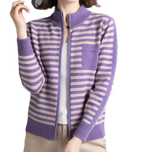 Women's cardigan with stand-up collar and zipper NOVAE