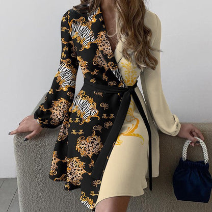 Women's chic wrap dress with animal print and long sleeves NOVAE