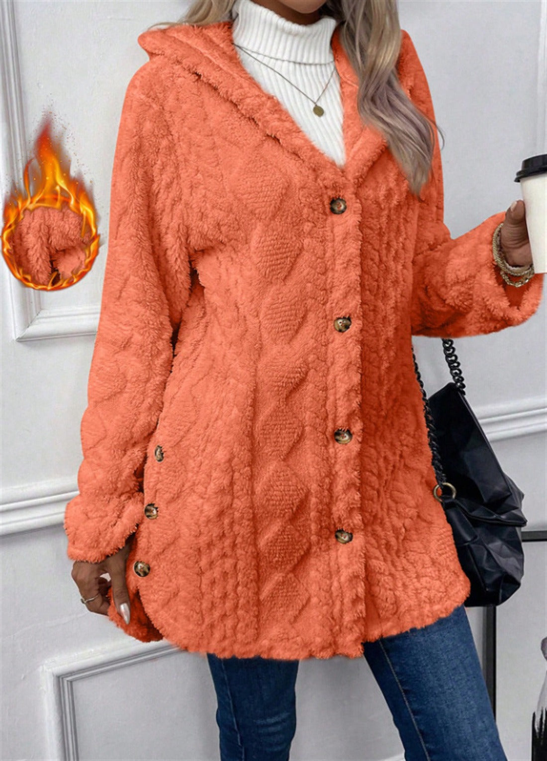 Women's Cozy Teddy Jacket with Button Closure NOVAE