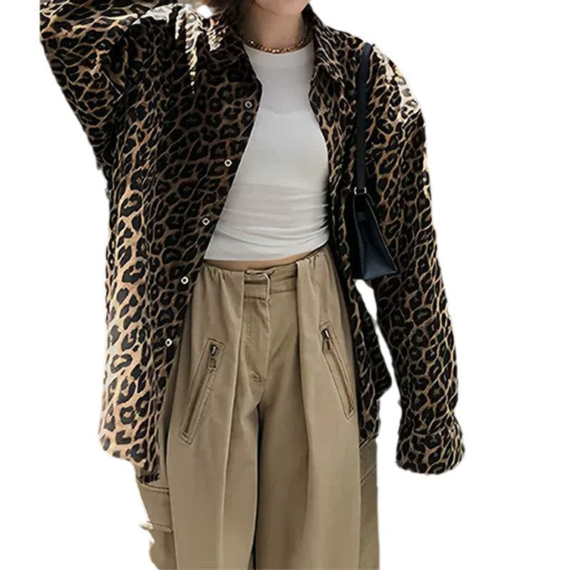 Women's oversized shirt jacket in fashionable leopard print NOVAE