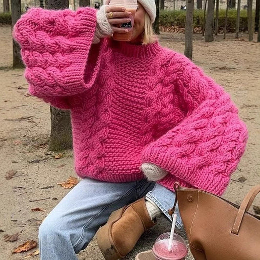 Women's chunky knit sweater with modern cable details NOVAE