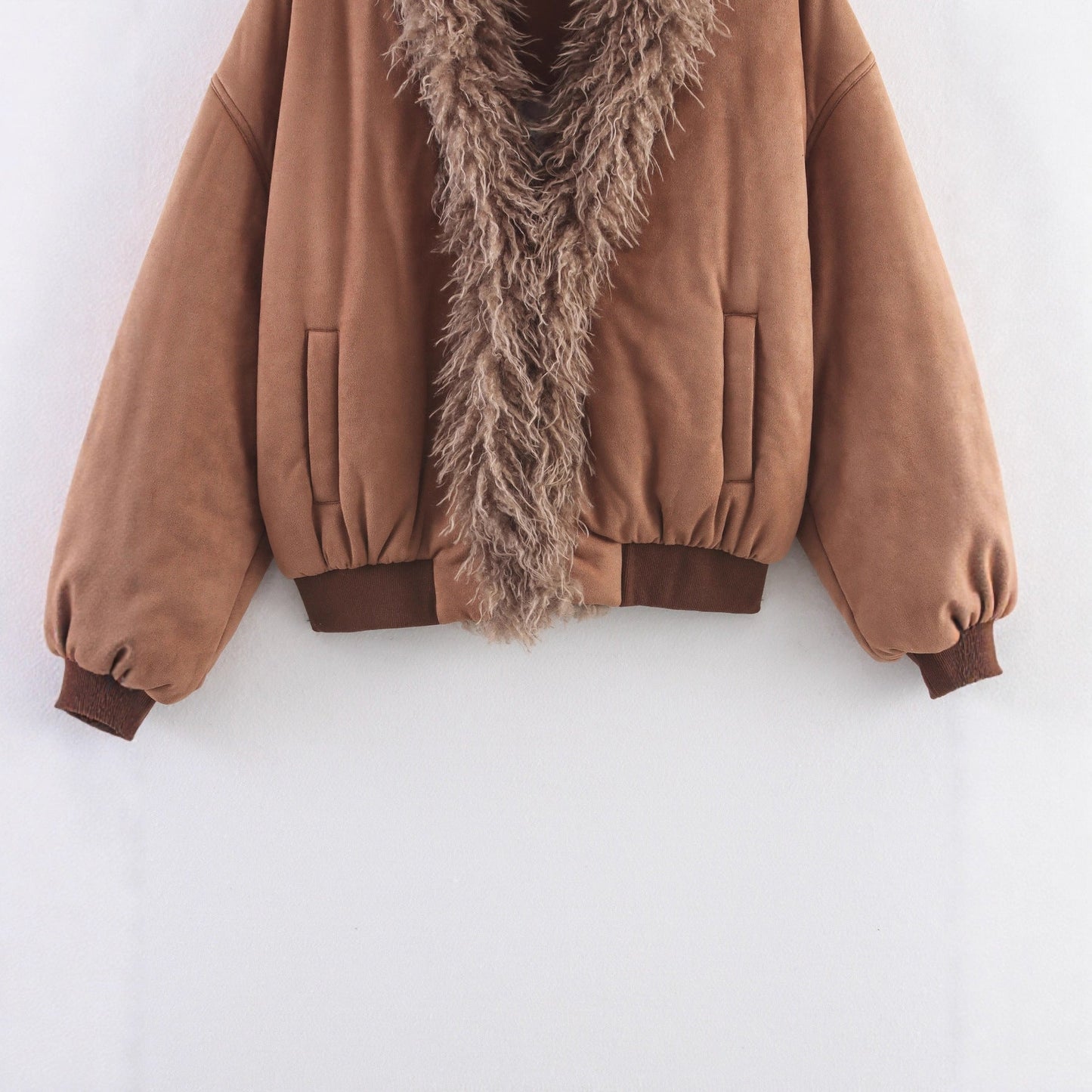 Women's cozy suede jacket with fur collar NOVAE