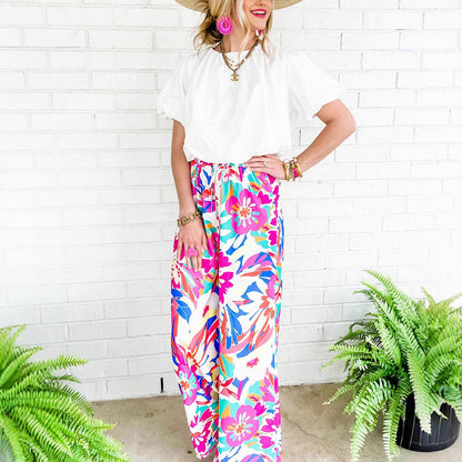 Women's Trendy Wide Leg Floral Print Trousers NOVAE