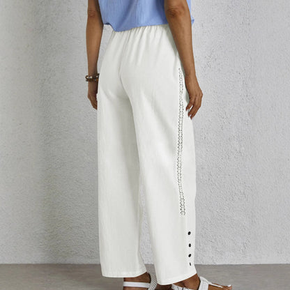 Women's high-waisted chino trousers with elasticated waistband and side pockets NOVAE