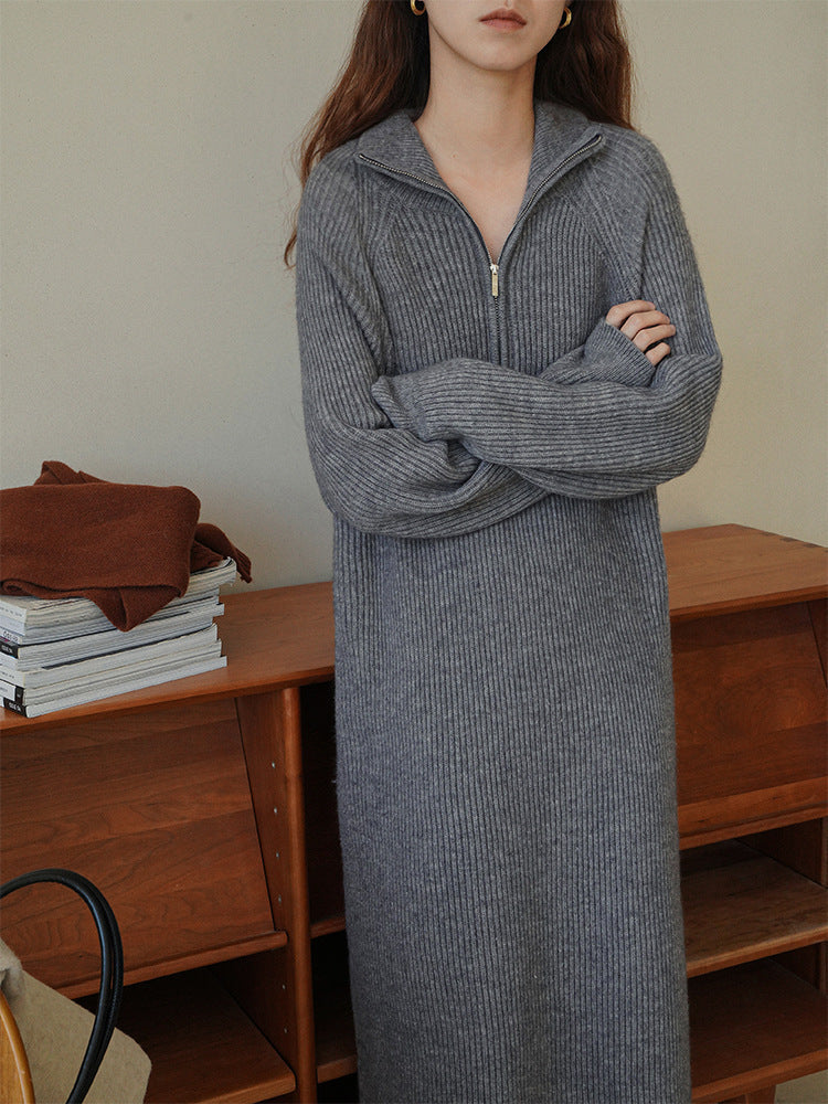 Women's knit dress with high collar and zipper NOVAE