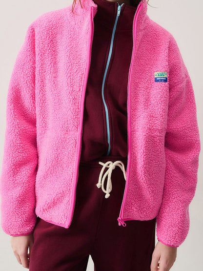 Women's plush jacket with high collar and side pockets NOVAE