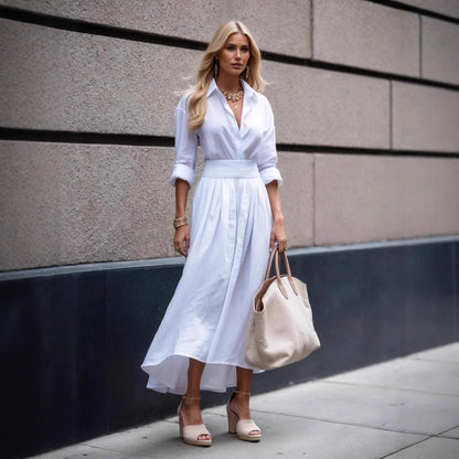 Women's shirt dress with asymmetrical hem and tailored cut NOVAE